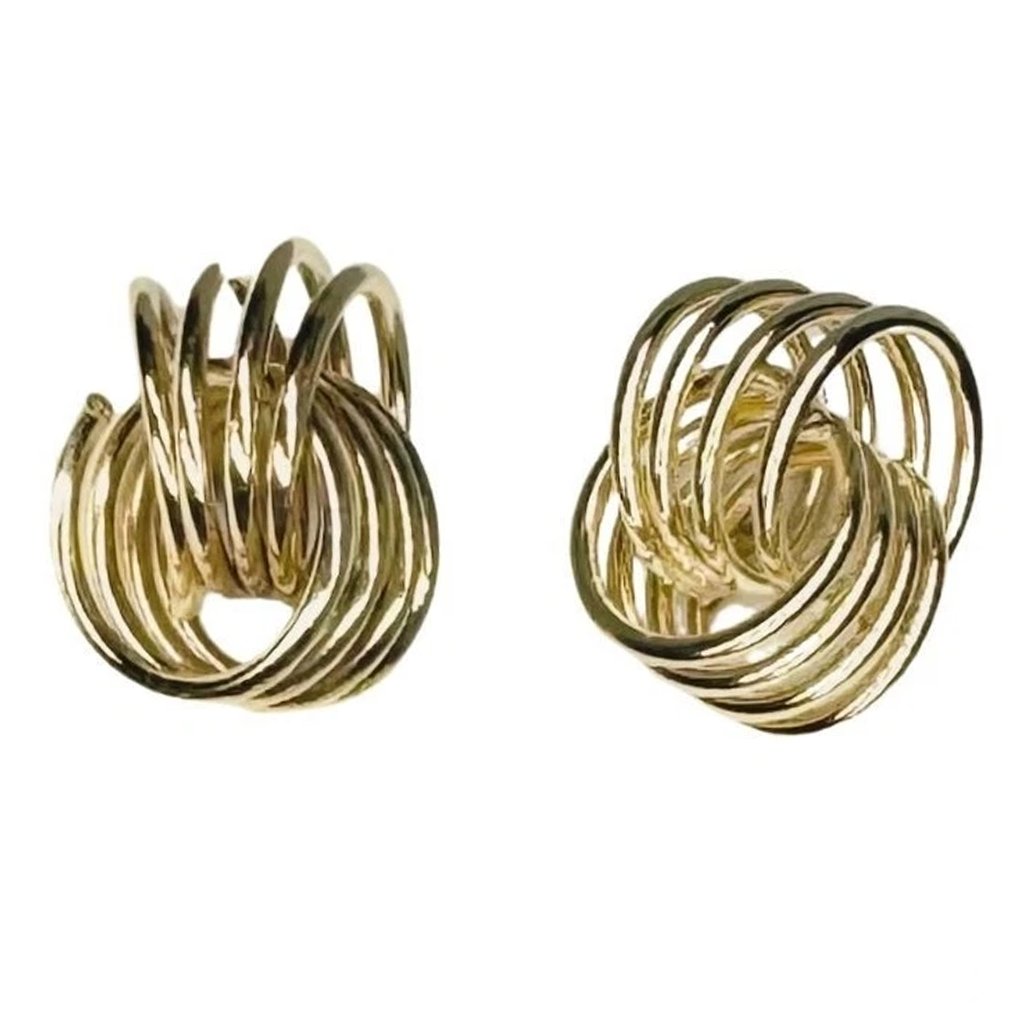 14k Gold Twisted Knot Spiral Circle Stud Earrings